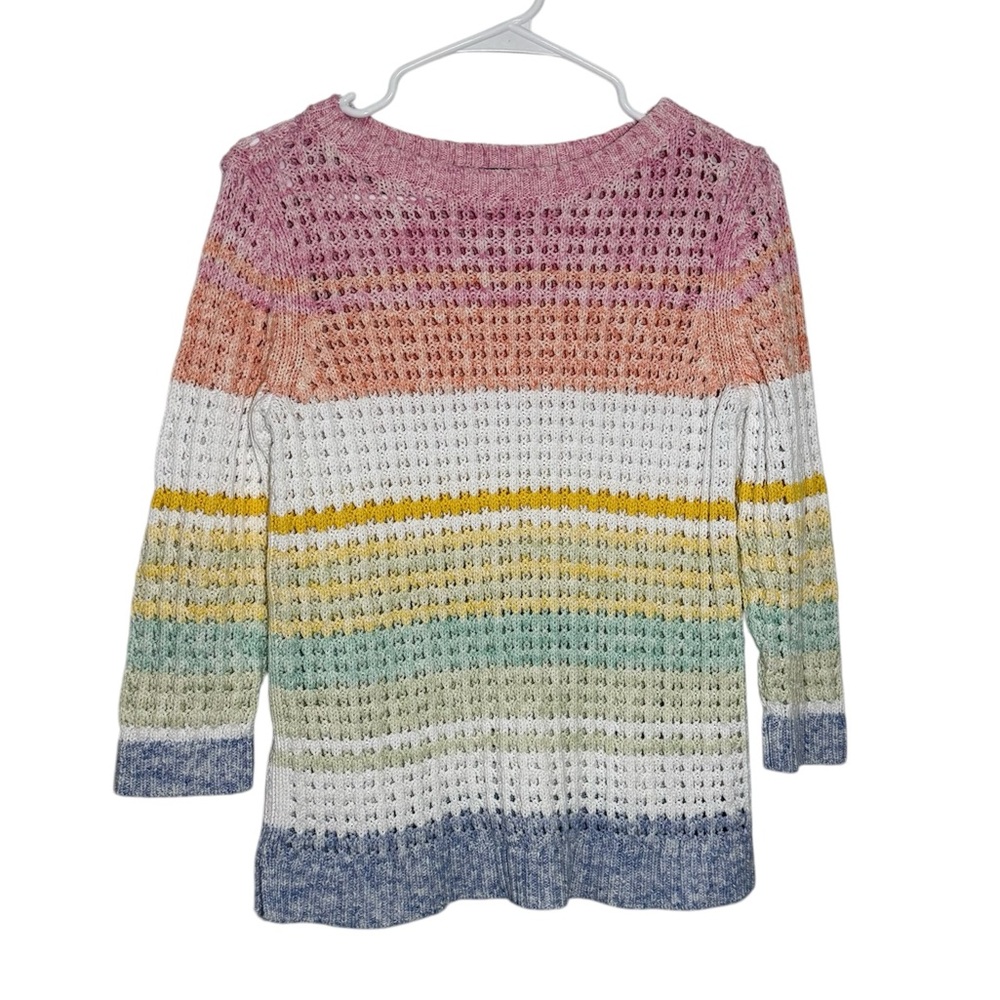 Talbots Pastel Stripe Crochet Cotton Sweater 100% Cotton Women’s Size Medium